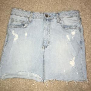 Light Wash Distressed Jean Skirt